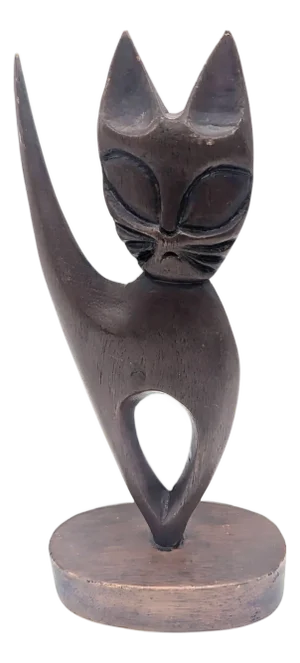 Mid 20th Century Wood Carved Cat Figurine