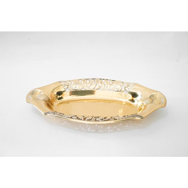WMF Jugendstil brass fruit bowl vienna around 1908 ( marked on Bottom ) Polished and stove enameled This piece has an...