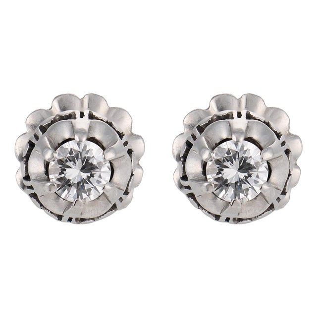Art Deco Style Diamond Platinum Studs, A Pair For Sale