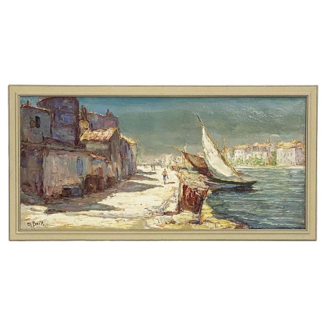 French Framed Oil Painting of Seaside Village by Maurice Barle For Sale - Image 13 of 13