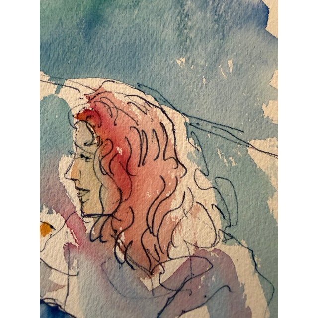 Modern 1961 Watercolor Sketch by Dimitrie Berea of a Seated Young Woman on a Boat For Sale - Image 3 of 3