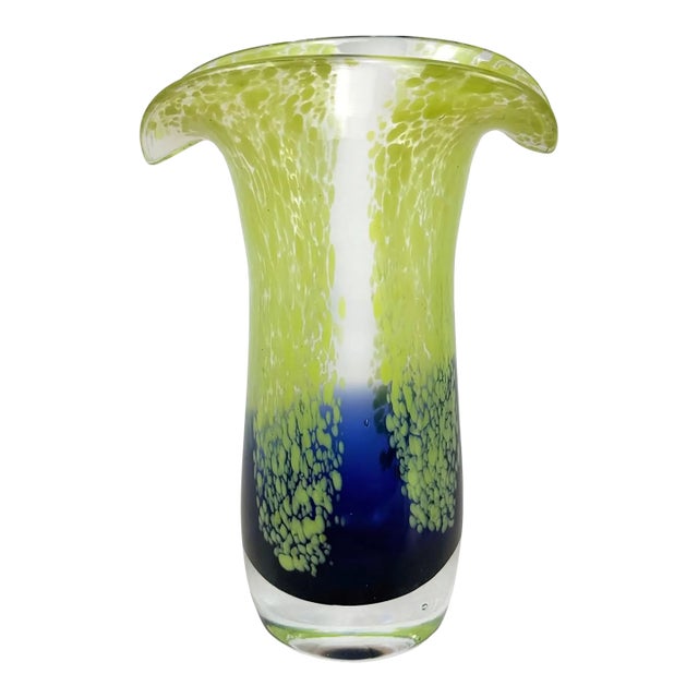Vintage Italian Blue & Green Flared Art Glass Vase For Sale
