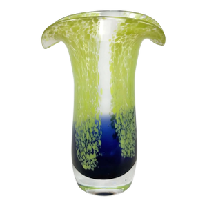 Vintage Italian Blue & Green Flared Art Glass Vase
