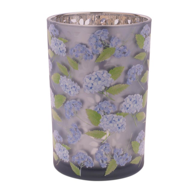 Kenneth Ludwig Chicago Frosted Hydrangea Print Candle Holder (Set of 2) For Sale - Image 4 of 5