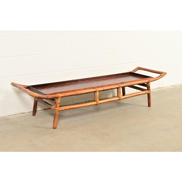 Ficks Reed John Wisner for Ficks Reed Mid-Century Hollywood Regency Pagoda Coffee Table, 1950s For Sale - Image 4 of 11