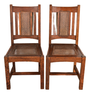 Lifetime Furniture Antique Mission Oak and Cane Arts & Crafts Side Chairs or Dining Chairs, Pair