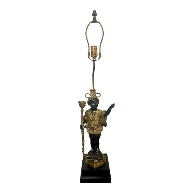 Mid 20th Century Maitland-Smith Egyptian Style Figural Sculpture Bronze Lamp For Sale