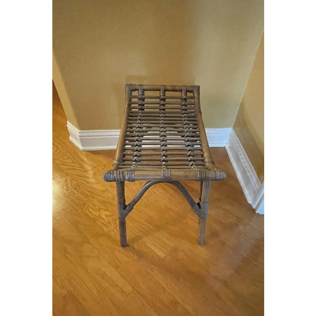 Late 20th Century Driftwood-Color Rattan and Bamboo Bench or Footstool For Sale In Austin - Image 6 of 11