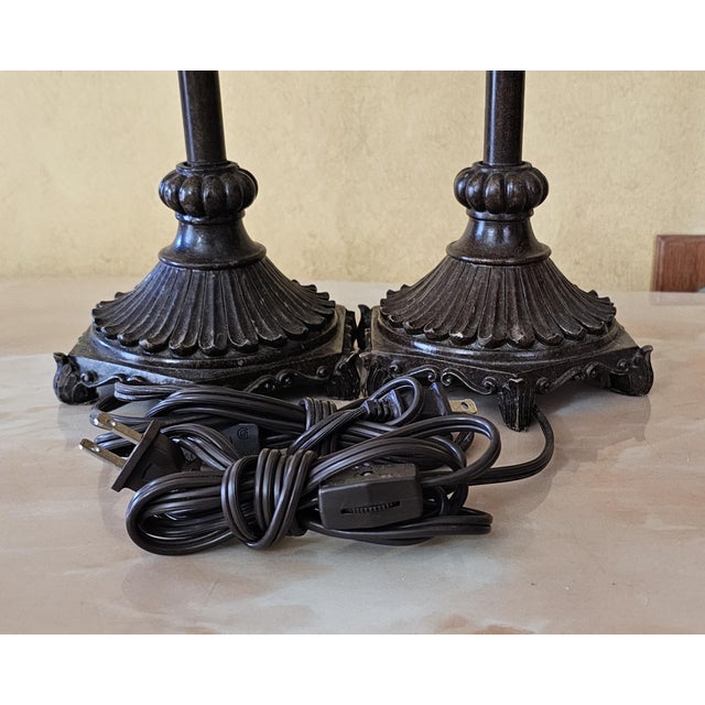 Vintage Bridge Arm Table Lamps With Beaded Shades - Pair For Sale - Image 15 of 18