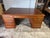 19th Century Large Size Antique English Geogra Style Oak Leather Top Double Pedestal Partner Executive Desk. Traditional...