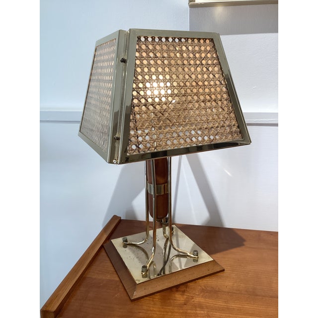 Brass and Wicker Table Lamp, 1970s For Sale - Image 6 of 14