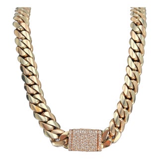 24in. 14k Link Gold Chain Necklace With 0.5ctw of Round White Diamonds For Sale