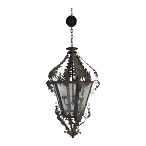 Spanish Wrought Iron and Reeded Glass Lantern, Circa 1930s