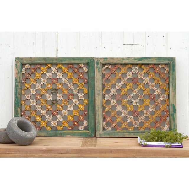 Set of Two, Antique Multicolor Lattice Windows For Sale - Image 12 of 12