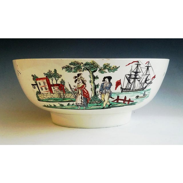 English Creamware Pottery Large Sailor's Farewell Bowl With a Chinoiserie Scene on the Reverse For Sale In Philadelphia - Image 6 of 11
