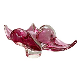 Large Murano Glass Pink Floral Bowl, Italy, 1970s For Sale