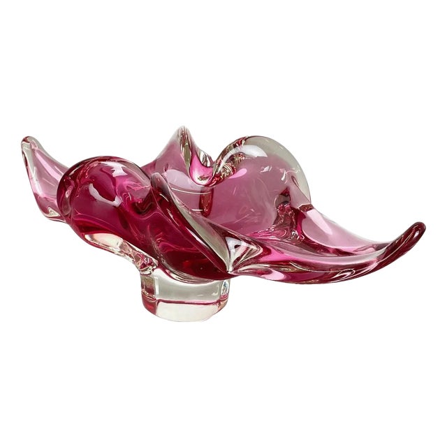 Large Murano Glass Pink Floral Bowl, Italy, 1970s For Sale