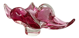Large Murano Glass Pink Floral Bowl, Italy, 1970s