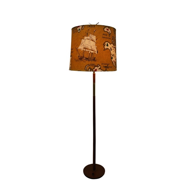 Mid-Century Linen and Teak Floor Lamp attributed to Rupert Nikoll, 1950s For Sale - Image 12 of 12