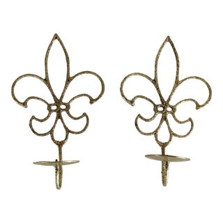 Vintage Fleur De Lis Brass Sconces, a Pair For Sale