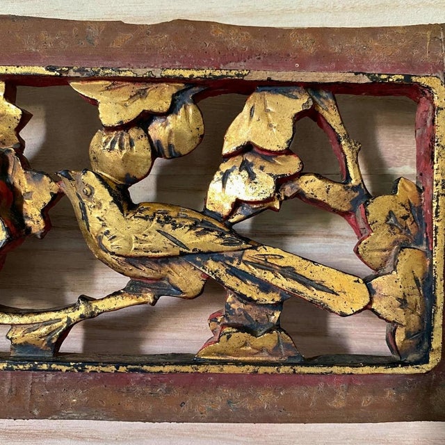 Wood Sculptural Wall Object – Early 20th C. Antique Chinese Giltwood Openwork Panels, Pair For Sale - Image 7 of 11