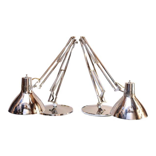 Pair of Vintage Articulating Chrome Desk/Task Lamps by Jac Jacobsen for Luxo For Sale