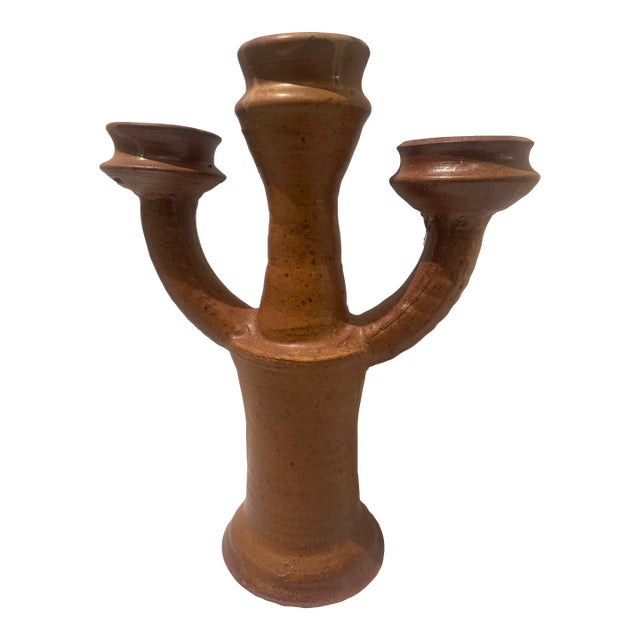 Mid-Century Handmade Ceramic Candle Holder For Sale