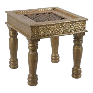 1980s Vintage Brass Foil Cladded Solid Wood Square End Table