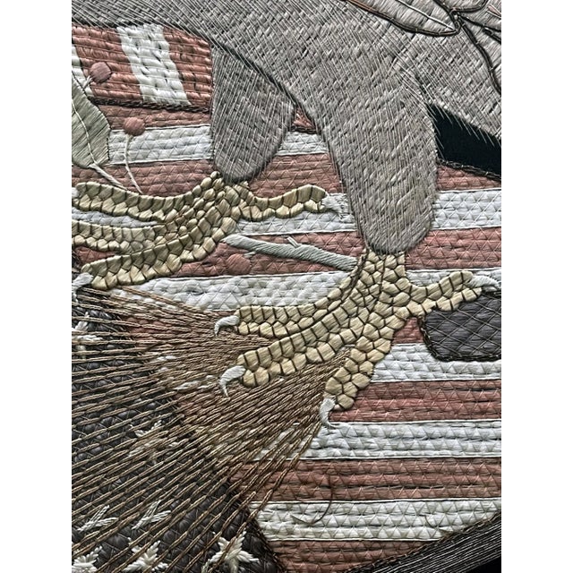 Black Antique Japanese Export Silk Embroidery Panel of American Union For Sale - Image 8 of 13