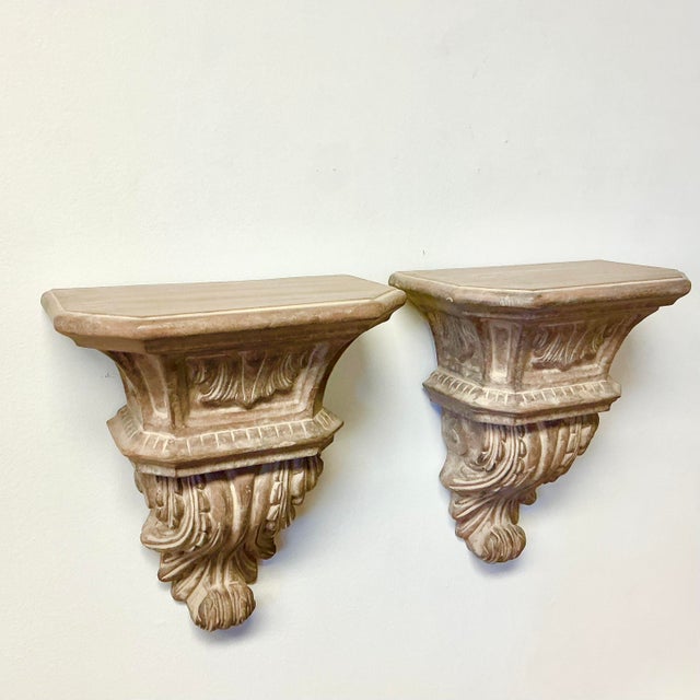 Mid 20th Century Mid-Century Hollywood Regency Classic Roman Faux Concrete Wall Brackets - A Pair For Sale - Image 5 of 12