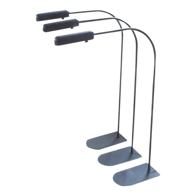 1980s Ron Rezek Black Postmodern 38" Floor Lamps - Set of 3 For Sale
