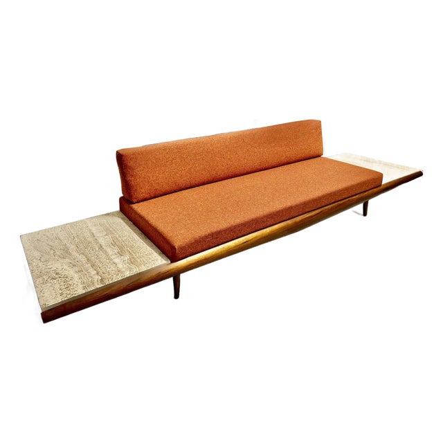 Immaculate!!! 1960s Mid Century Modern Sofa With Built-in Travertine Side Tables by Adrian Pearsall for Craft Associates For Sale