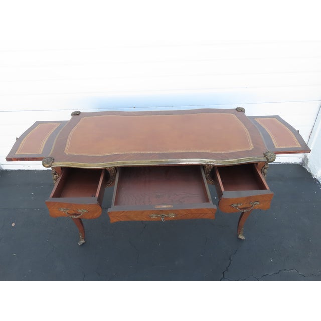 French Late 1800s Large Inlay Leather Top Partner Extension Desk 6431 For Sale - Image 4 of 18