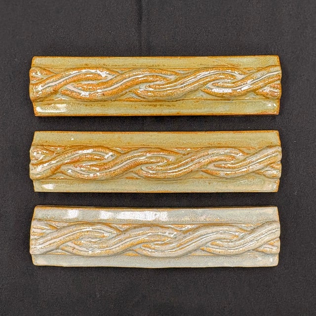 Beige Glazed Ceramic Woven Decorative Liner For Sale - Image 4 of 5