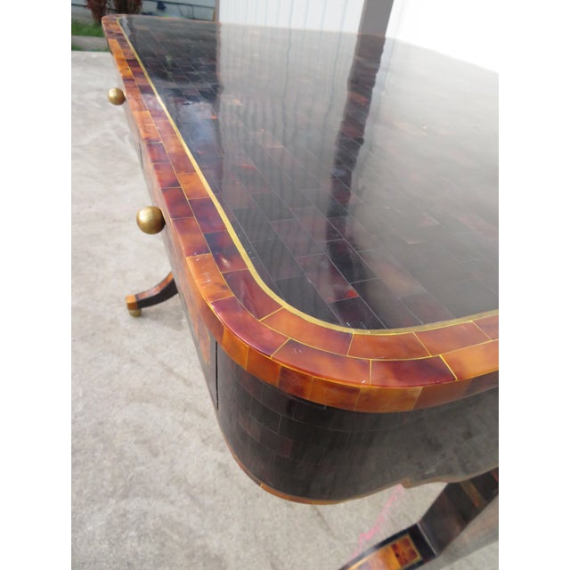 Vintage Maitland Smith Faux Tortoise Shell Writing Desk Neoclassical Tessellated For Sale - Image 12 of 18