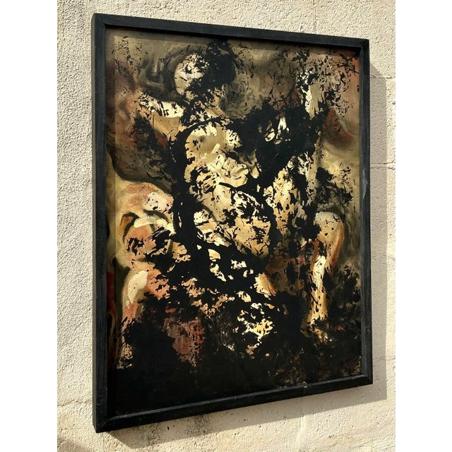 Mid 20th Century Vintage Boho Abstract Painting on Canvas For Sale - Image 5 of 6