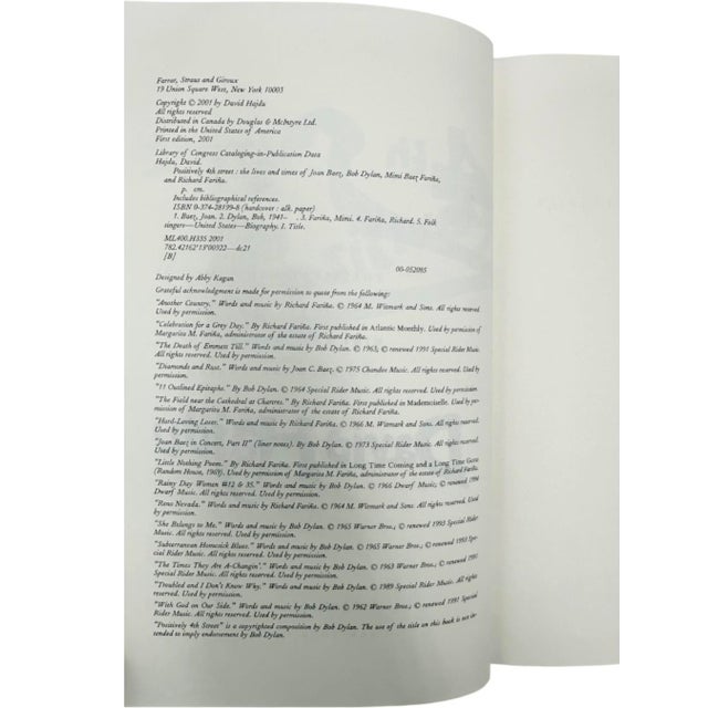 Positively 4th Street by David Hajdu Bob Dylan Joan Baez 2001 Hardcover For Sale In Washington DC - Image 6 of 12