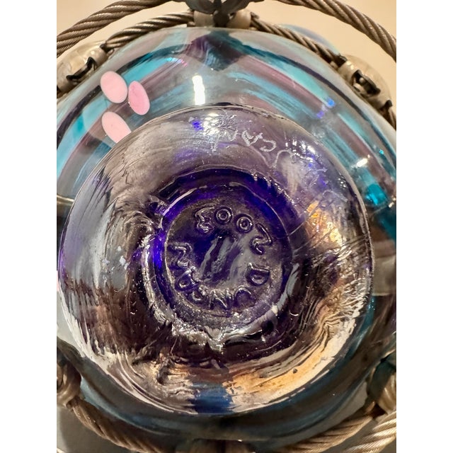 2000 - 2009 Bryan Duncan Glass Oregon Coast Large Blown Art Glass Orb, Steel Cable Net, 2003 For Sale - Image 5 of 7