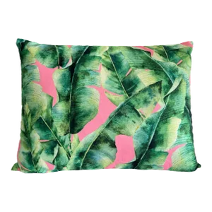 Contemporary Pillow Cover 16 X 24 Oblong Banana Leaves Tropical Pink Green Leaf Coastal