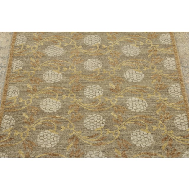 Contemporary Contemporary Block Print Brown & Gold Wool Runner by Rug & Kilim, India For Sale - Image 3 of 8
