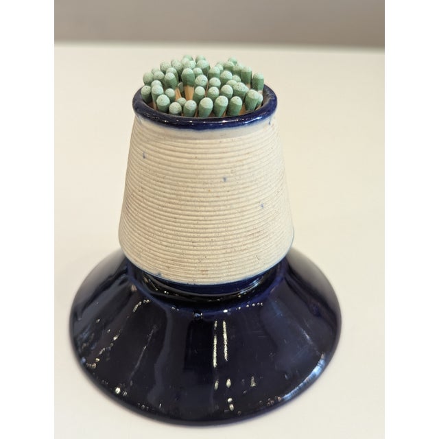 Mid-Century Cobalt Blue Ceramic Match Striker For Sale - Image 4 of 4