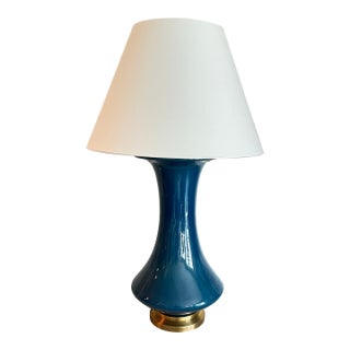 Visual Comfort & Co. Table Lamp — Lucent Aqua & Burnished Brass (34") For Sale