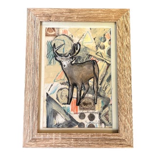 Contemporary Original “Deer” Mixed Medium Drawing / Painting / Collage by Stephen Heigh For Sale