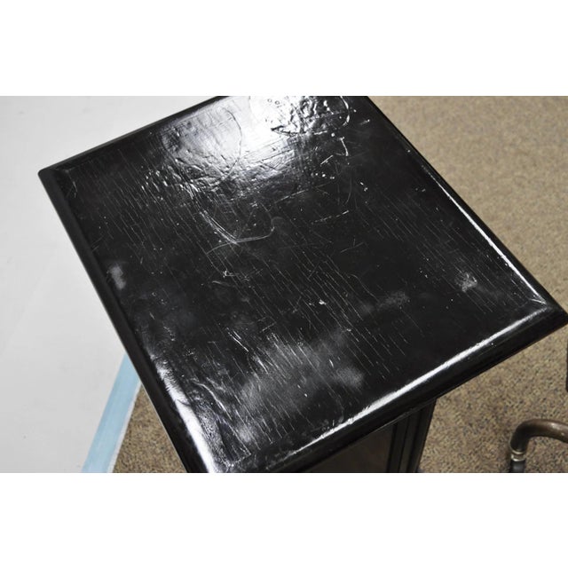 Vintage French Empire Style Black Lacquer Painted Pedestal Column End Table Pair For Sale - Image 15 of 18
