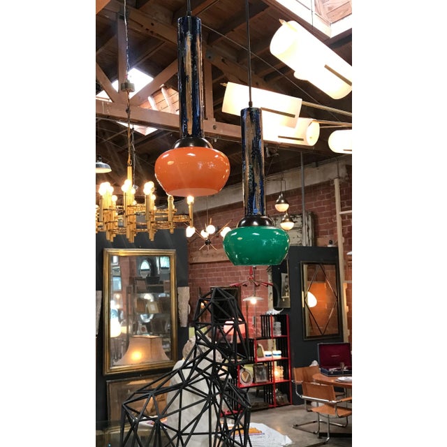 Esperia Pendants Cold Painted in Orange and Green, Italy, 1970s - a Pair For Sale - Image 10 of 11