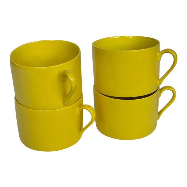 Vintage Fitz and Floyd, Inc. "Total Color" Yellow Coffee Cups - Set of 4 For Sale