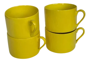 Vintage Fitz and Floyd, Inc. "Total Color" Yellow Coffee Cups - Set of 4