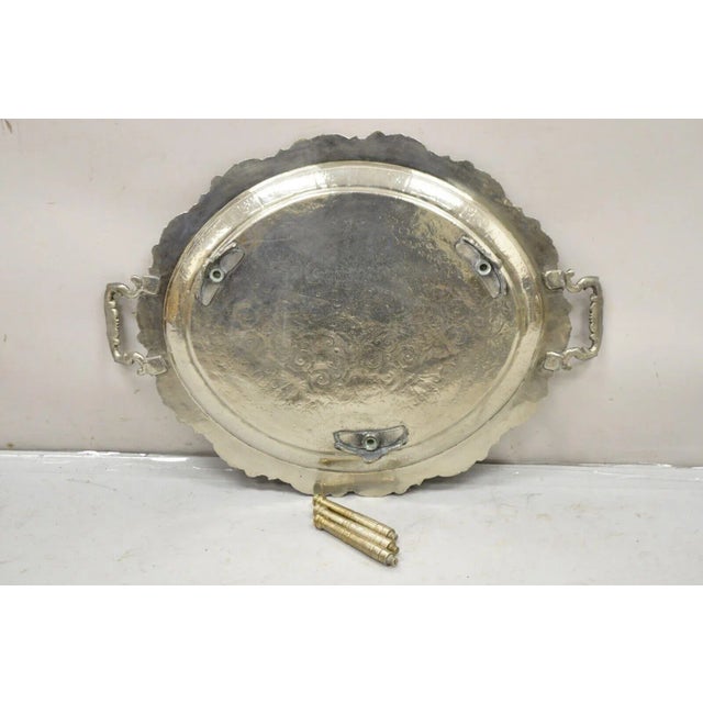 Large Vintage Victorian Style Oval Silver Plated Serving Platter Tray on Raised Feet For Sale - Image 10 of 12