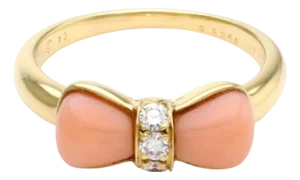 Van Cleef & Arpels Coral Diamond 18k Yellow Gold Bow Design Ring