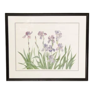 1980s Susan Headley Van Campen 'Iris' Watercolor Painting, Custom Framed
